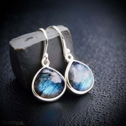 AAA quality gorgeous ocean blue Labradorite gemstone dangle earrings // Sterling silver drop earrings // Handmade in Hawaii //