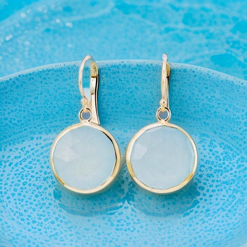 Beautiful glowing Aqua Chalcedony dangle earrings // One of a kind limited edition // Lovingly handmade in Hawaii // Wedding jewelry //