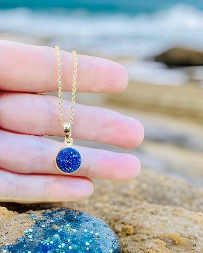 Sparkling and delightful aqua blue Topaz druzy Necklace // Blue gemstone 24K gold plated // Wire wrapped jewelry // Made in Hawaii with love //