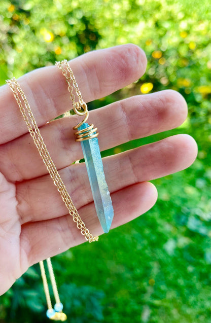 Absolutely delightful, Raw, Aqua blue, Fluorite Crystal Point necklace // Wire wrapped jewelry // Handmade in Hawaii with love //