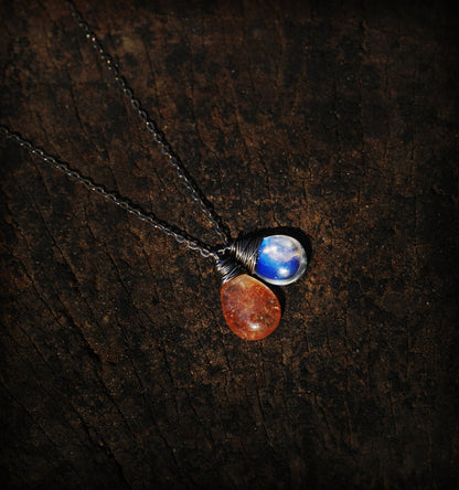 Eclipse Necklace // Sun and Moon // Balance // Yin & Yang // AMAZING UNIQUE GEMSTONES // Wire wrapped // Boho // Made in Hawaii with love //