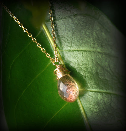 STUNNING & SPARKLING AAA Shciller Oregon Sunstone Drop Necklace // A little drop of Sunshine handmade in Hawaii with love!