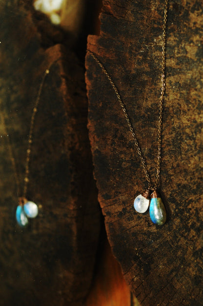 Hawaiian moon rise : Stunning Labradorite & Moonstone necklace // AMAZING VERY UNIQUE gemstones // Blue Flash // Boho // Lovingly Handmade in Hawaii //