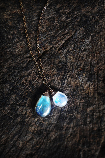 Hawaiian moon rise : Stunning Labradorite & Moonstone necklace // AMAZING VERY UNIQUE gemstones // Blue Flash // Boho // Lovingly Handmade in Hawaii //