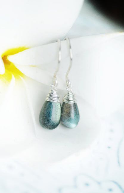 STUNNING Labradorite dangle drop earrings // AMAZING, unique, blue green flash, AAA quality gemstones // Handmade with love in Hawaii //