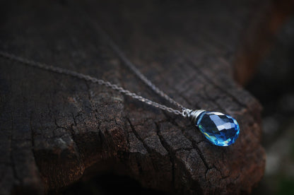 Lovely Blue Topaz Drop Necklace // Amazing & Unique Natural gemstone // December Birthstone // Boho // Wire wrapped Hawaiian jewelry //