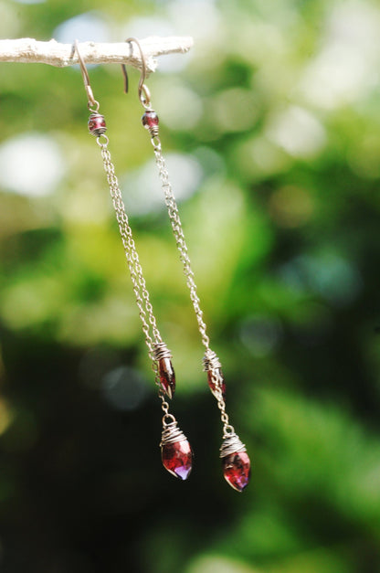 Red Garnet Dangle Earrings // Beautiful deep red AAA Garnet // LIMITED EDITION // Wire wrapped jewelry // Lovingly handmade in Hawaii //