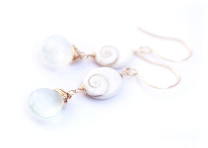 Eye of Shiva shell and Aqua sky Blue Topaz earrings // Healing gemstones  // Wire wrapped jewelry // Handmade in Hawaii with love //