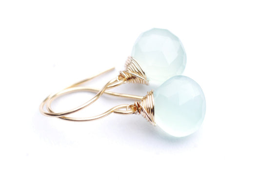 ABSOLUTELY BEAUTIFUL GLOWING Aqua Chalcedony earrings // Gorgeous & Genuine Aqua Chalcedony seafoam colored gemstones // Wire wrapped jewelry // Handmade in Hawaii with love //