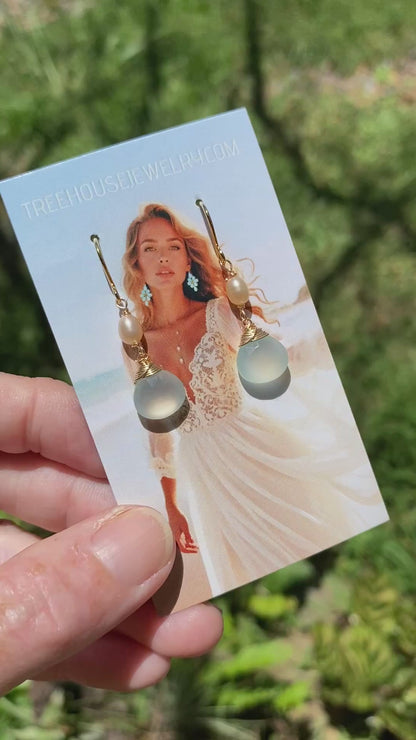 Delightful Aqua Chalcedony and petite pearl dangle earrings. Glowing & AMAZING natural gemstones and pearls. Available with more gemstones. Handmade in Hawaii with love 💗