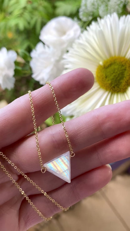 Stunning Rainbow MoonStone or Blue Labradorite triangle Necklace //High quality 24K Gold filled or Sterling silver made in Hawaii with love //