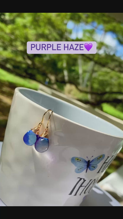 Gorgeous recycled blue glass drop earrings! Ocean inspired eco friendly wrapped in quality gold or silver wire handmade in hawaii with love //