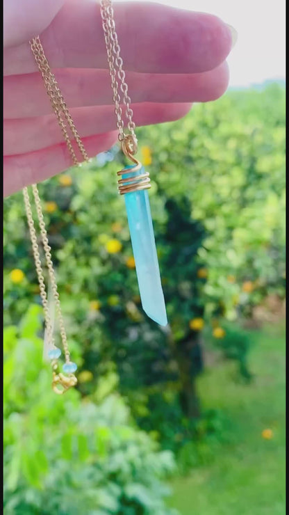 Absolutely delightful, Raw, Aqua blue, Fluorite Crystal Point necklace // Wire wrapped jewelry // Handmade in Hawaii with love //