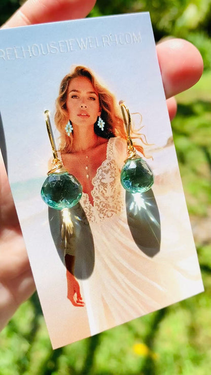 Aqua sky blue Topaz Crystal earrings // Crystal gemstone jewelry // Wire wrapped jewelry // Handmade in Hawaii with love //
