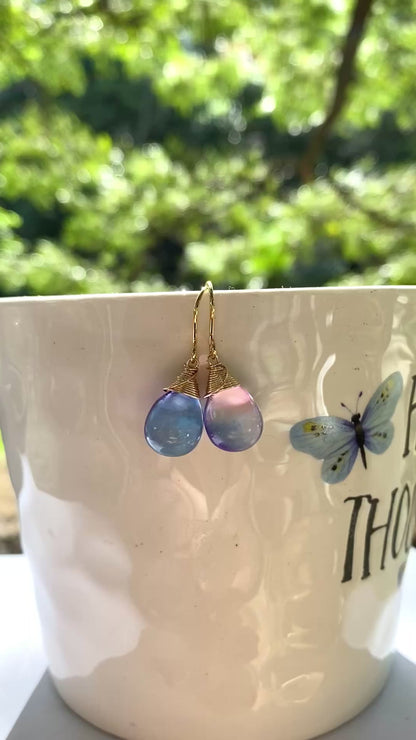 Gorgeous recycled blue glass drop earrings! Ocean inspired eco friendly wrapped in quality gold or silver wire handmade in hawaii with love //