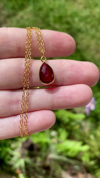 Red Garnet Necklace & Dangle Earrings! Beautiful and sparkling deep red AAA Garnet electroplated in 24K gold. Lovingly handmade in Hawaii //